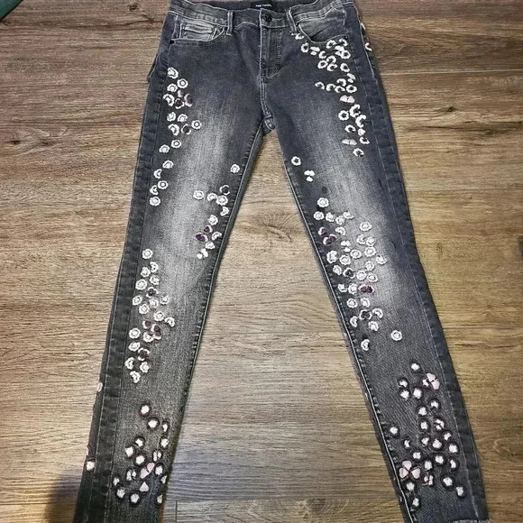 DRIFTWOOD JACKIE Cherry Blossom Embroidered Black Stretch Denim Jeans Sz 26 - Picture 7 of 13